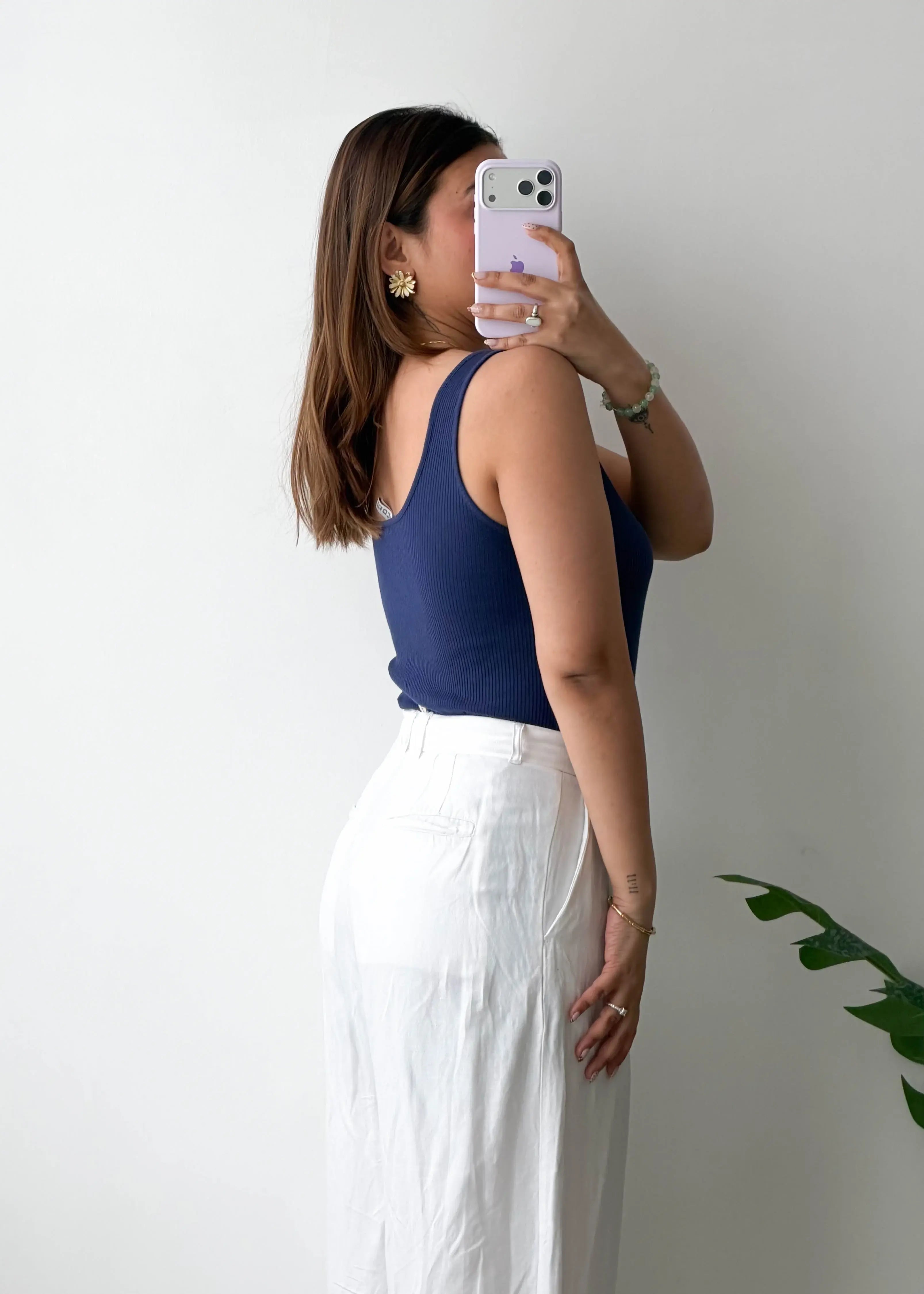 Size L-XL, Navy Blue Button Front Scoop Neck Bodysuit