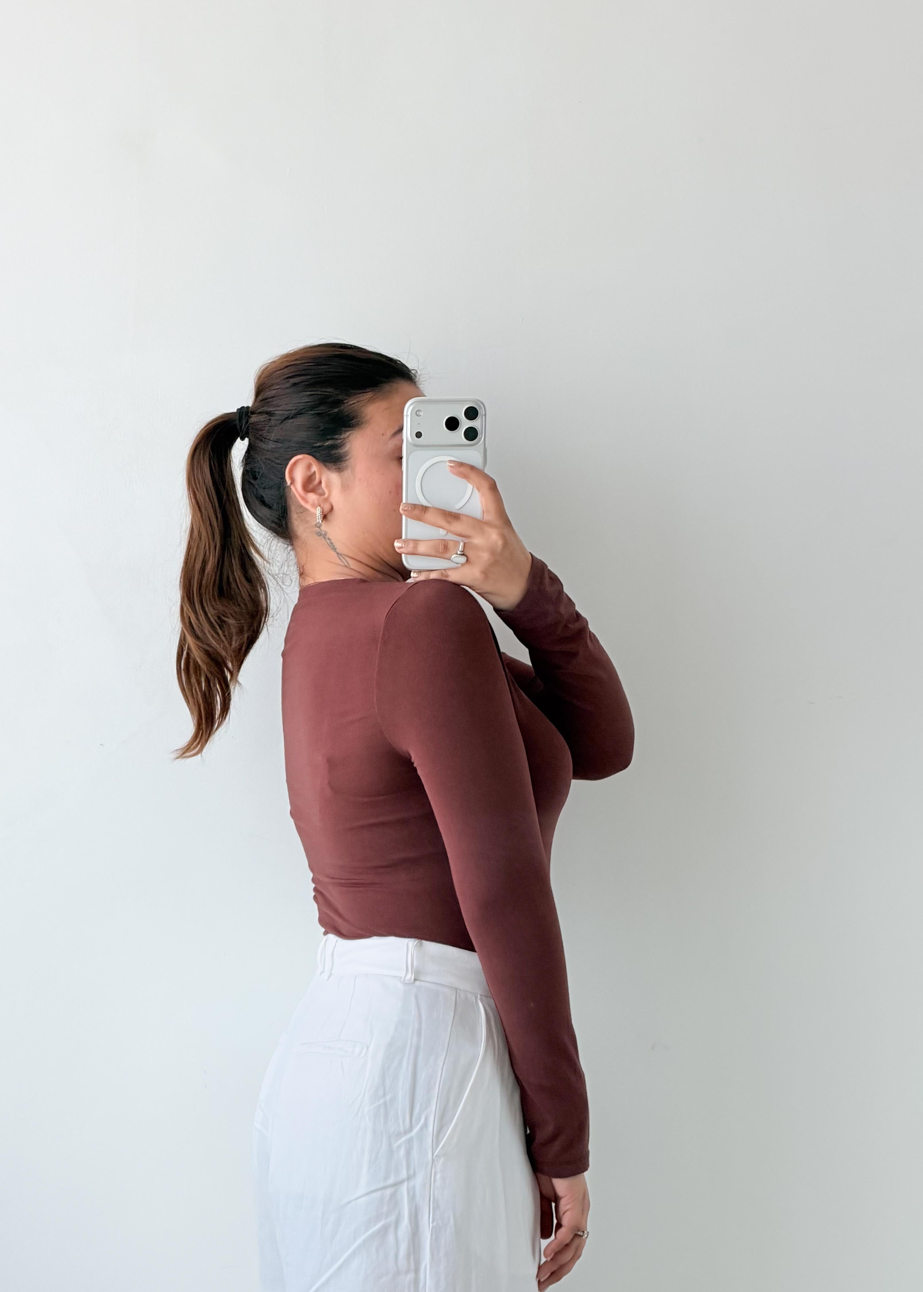 Size M-L Chocolate Brown Long Sleeve Bodysuit