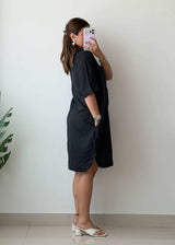 M-L Black Shirt Dress with Pockets