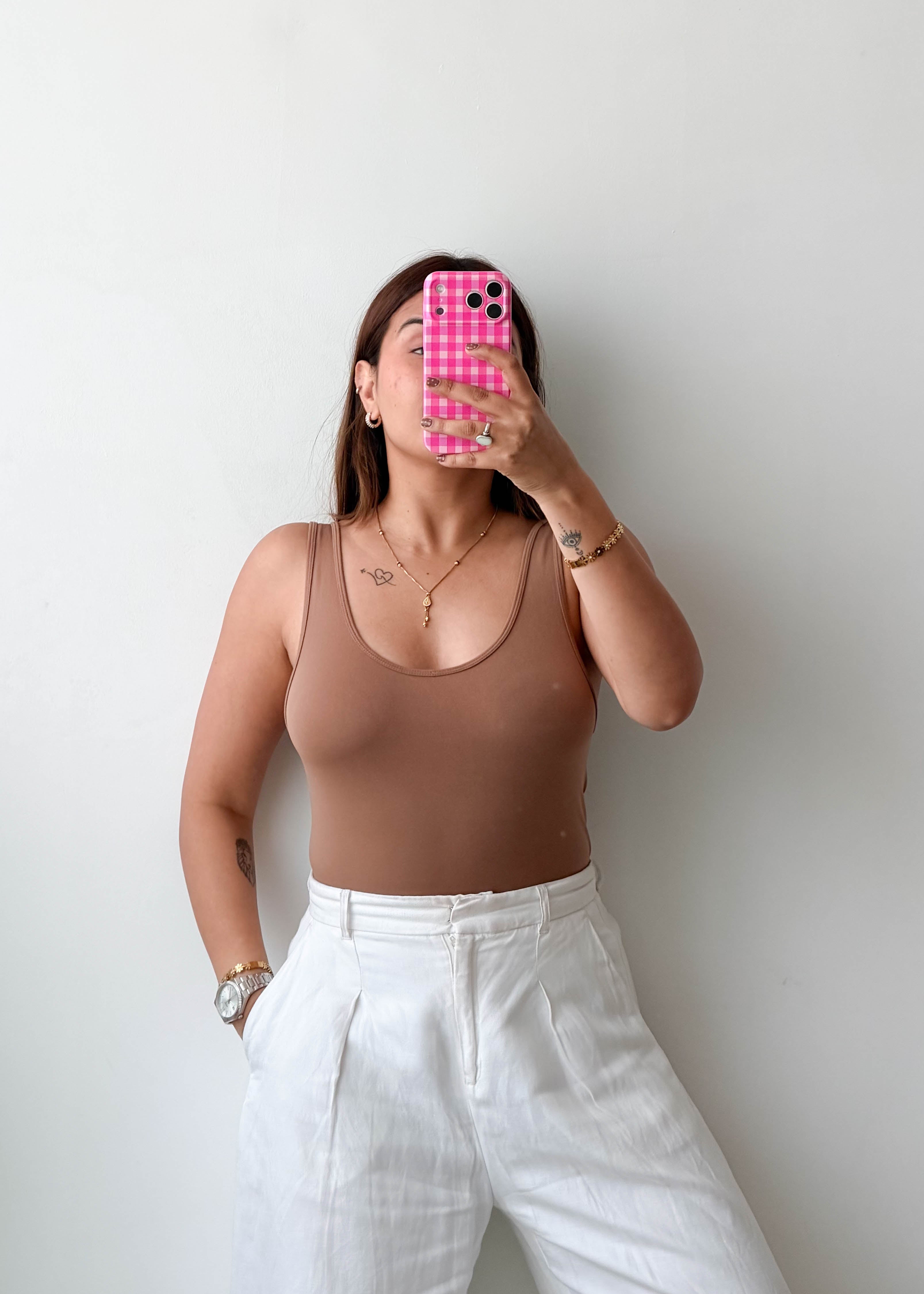 Size L-XL Mocha Scoop Neck Bodysuit