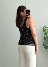 Size M-L, Y2K Black Floral Print Sleeveless Top - Closet by Payal