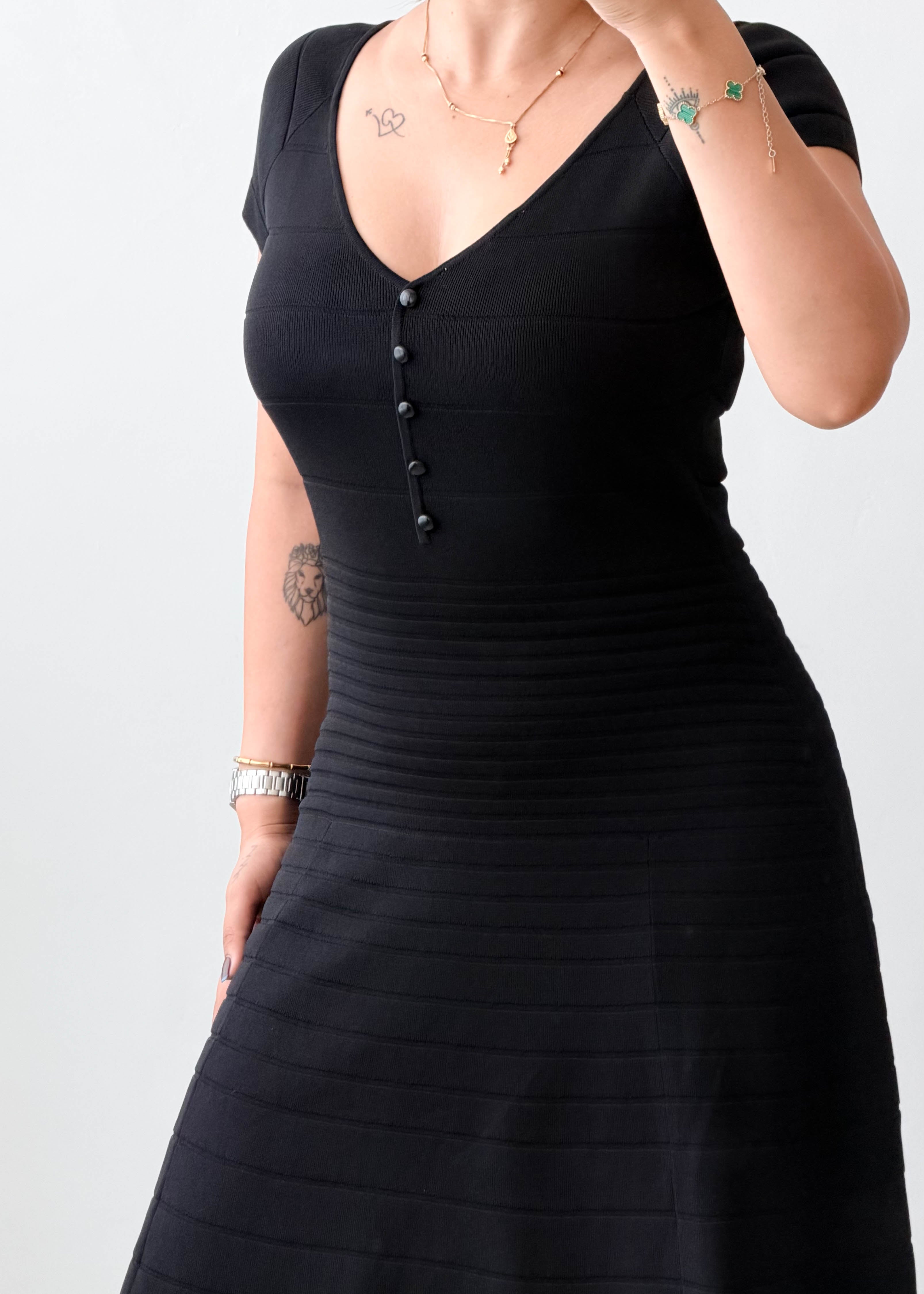 Size S-M Black Button Detail Fit & Flare Dress