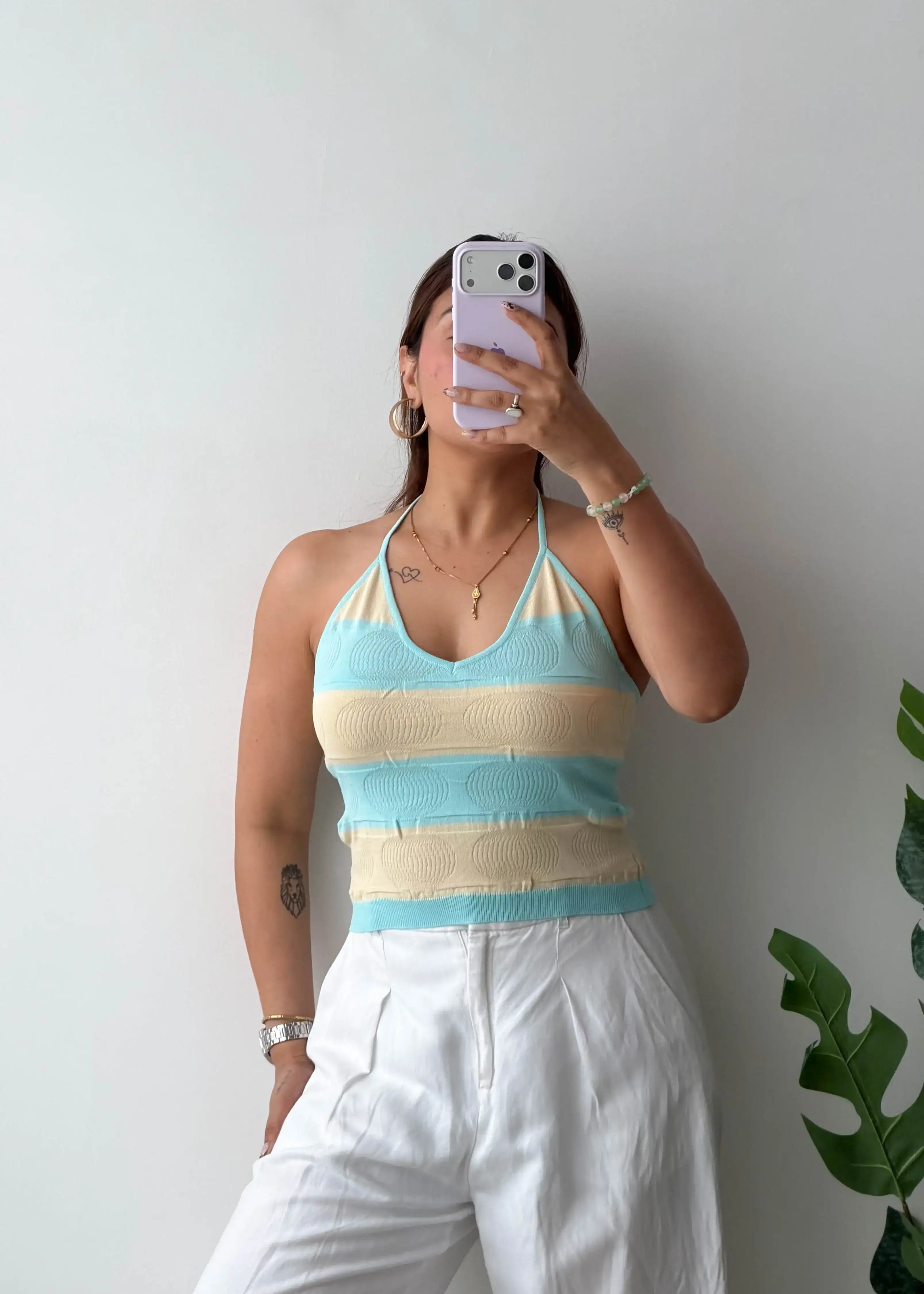 Size M-L, Pastel Striped Halter Top