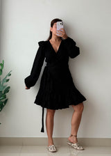 Size M-L Black Wrap Mini Dress