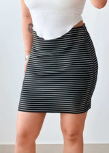 Waist 32-34 Black Striped Mini Skirt