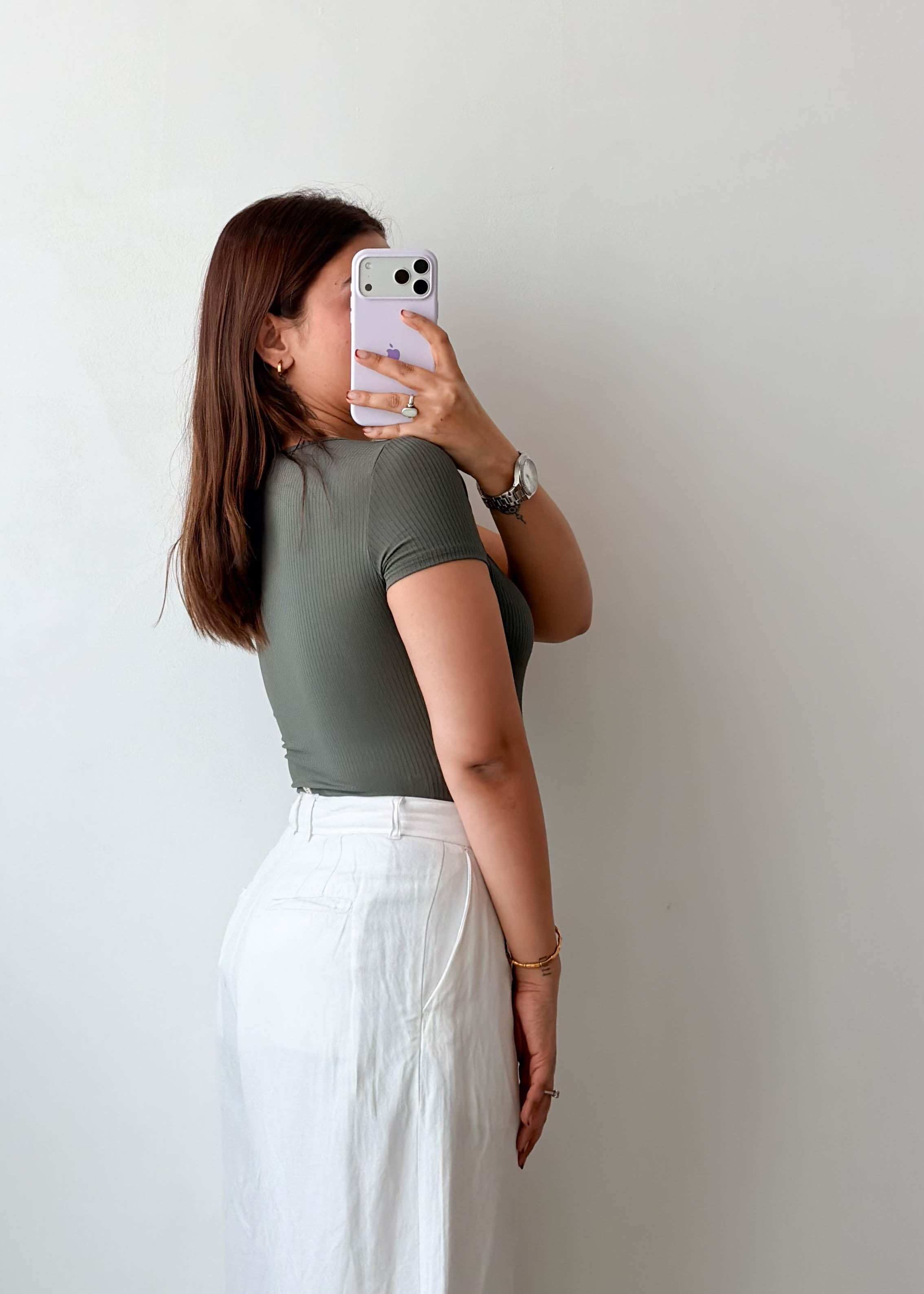 Size XS-S Olive Ribbed Scoop Neck Bodysuit