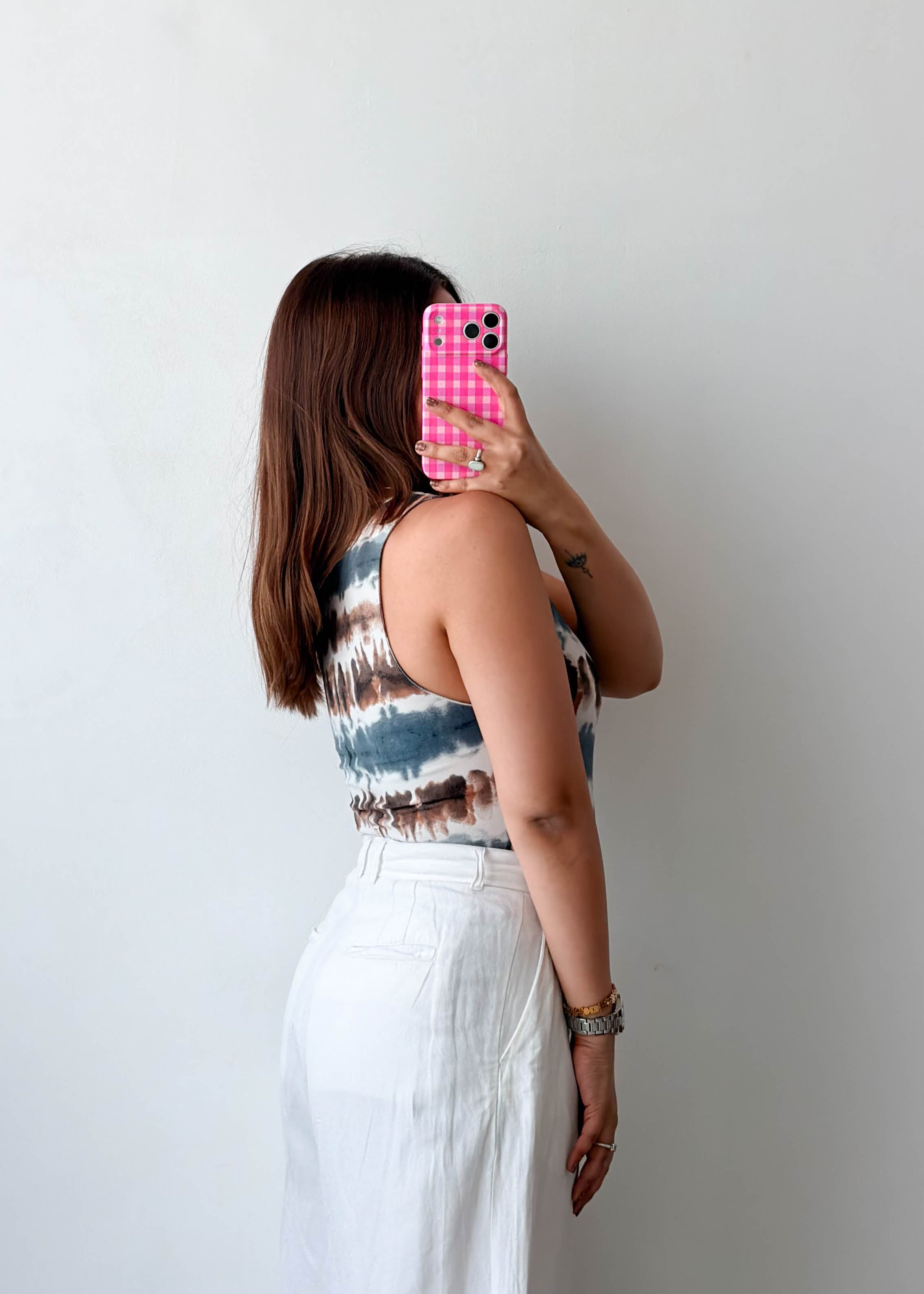 Size XS-S Abstract Print High Neck Bodysuit