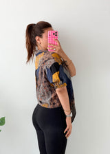 Size S-M Multicolor Abstract Tie-Front Shirt