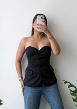 SIZE XS-S, Black Corset Style Strapless Top