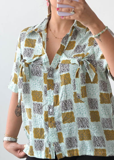 XS-S Mint Patchwork Print Cotton Voile Shirt