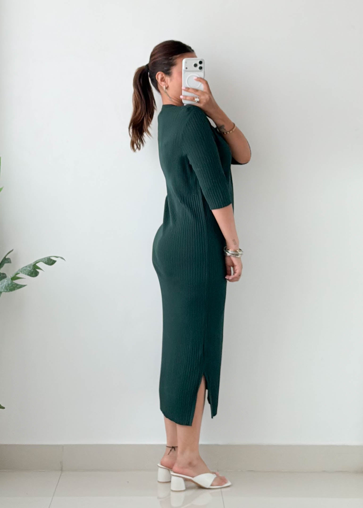Size L-XL Emerald Green Ribbed Midi Dress