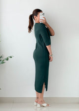 Size L-XL Emerald Green Ribbed Midi Dress