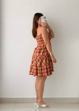 Size M-L Multicolor Plaid Smocked Mini Dress