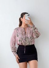 Size S-M Blush Floral Tie Neck Bodysuit