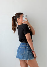 Size L-XL Black Ribbed Scallop Neck Bodysuit