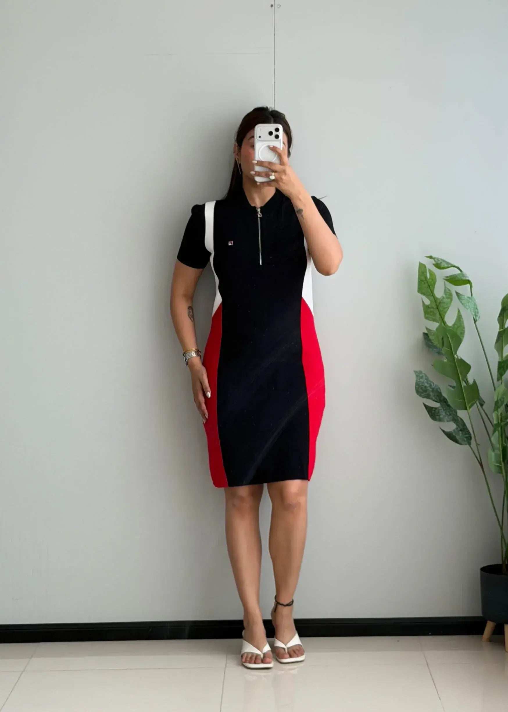 SIZE M-L, Black Colorblock Bodycon Midi Dress with Zip Neck - Closet by Payal