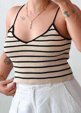 Size M-L Beige Striped Knit Cami Top