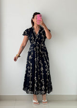 Size M & XL Black Floral Midi Dress