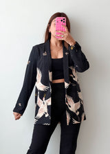 Size S-M Black Crane Print Blazer Jacket