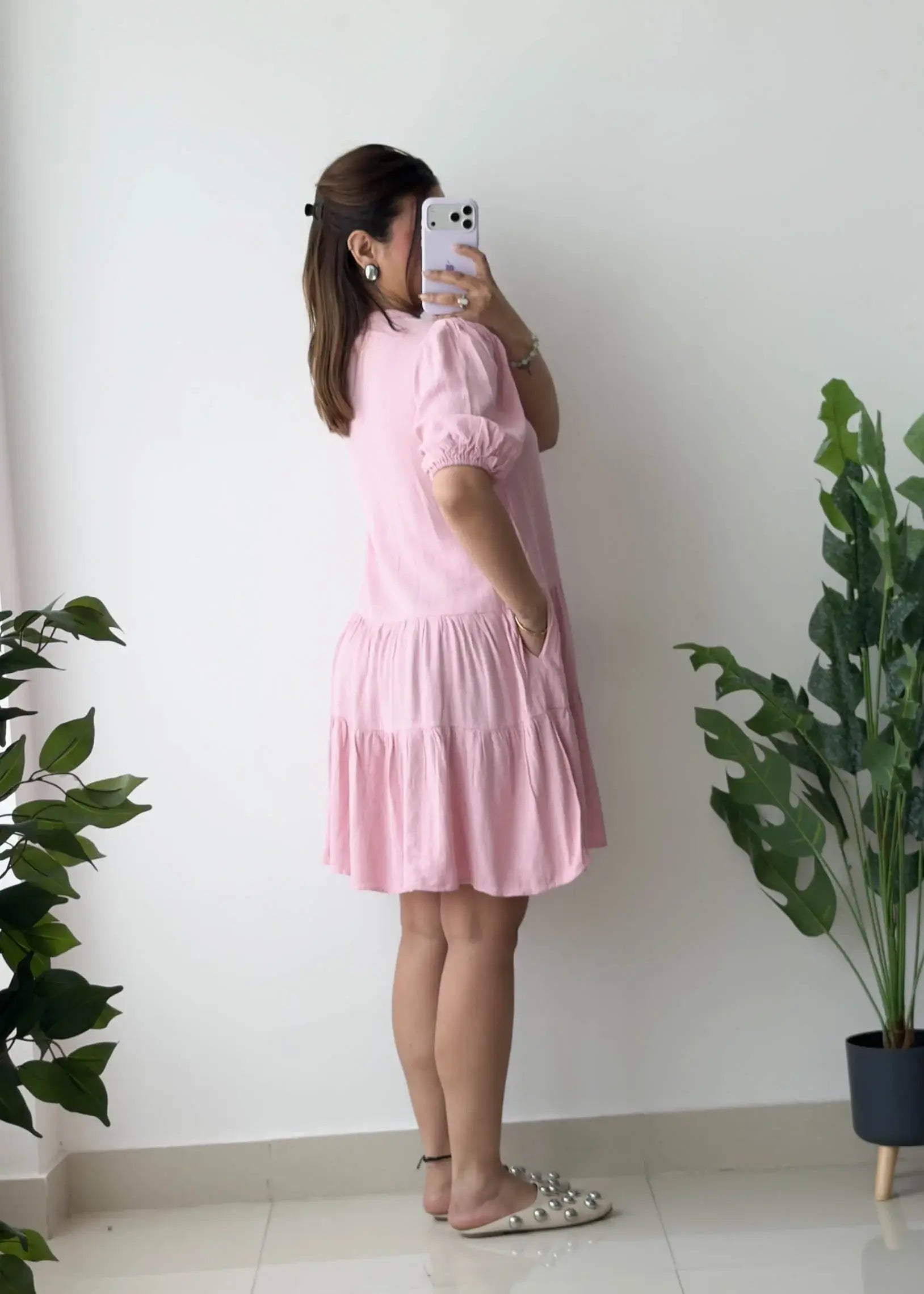 Size S-M, Pink Tiered Mini Dress