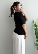 Size M-L, Black Half Sleeve Fitted Top - Closet by Payal