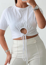 Size XS-S White Cutout Drawstring Top