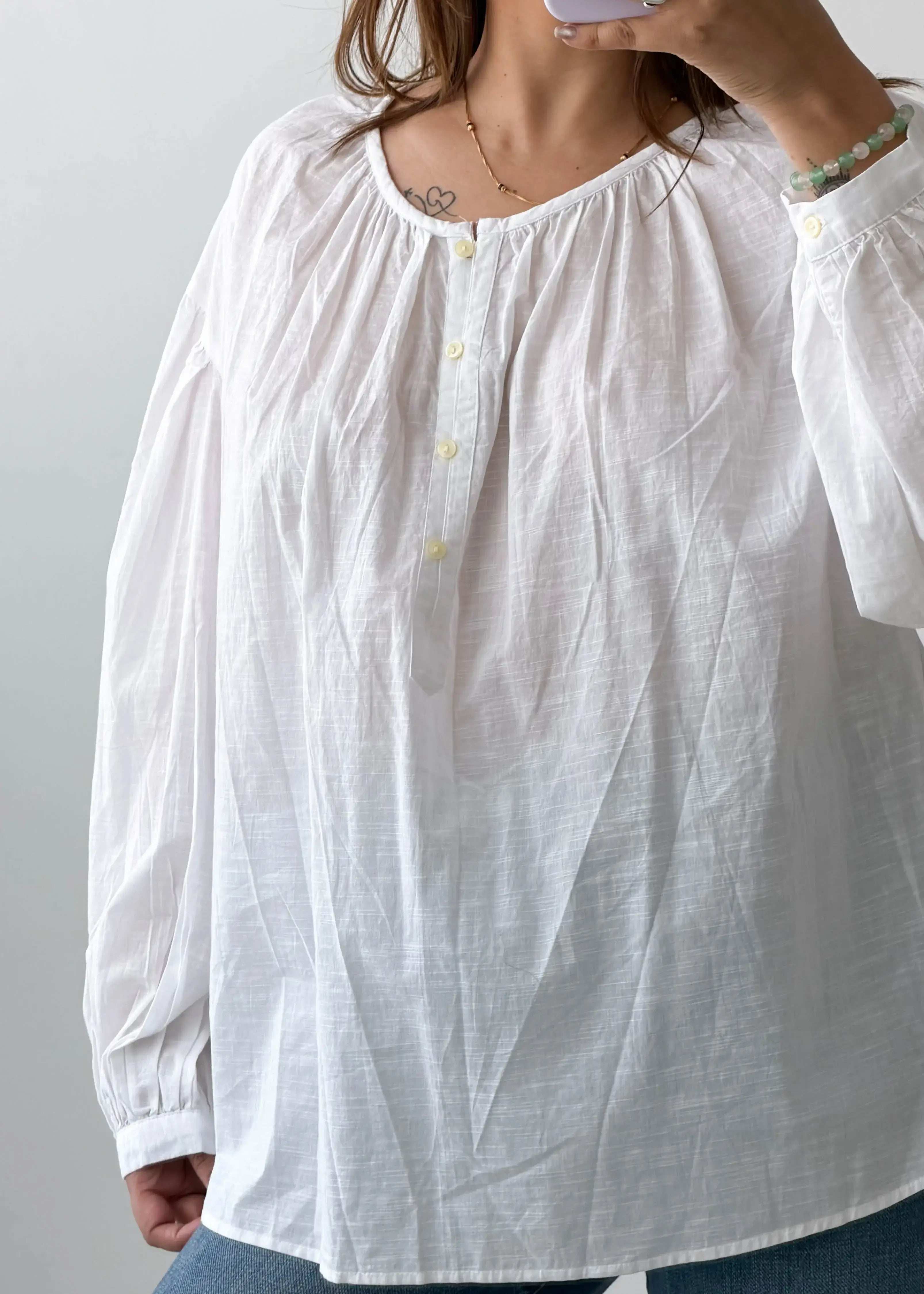 Size L-XL White Oversized Boho Top
