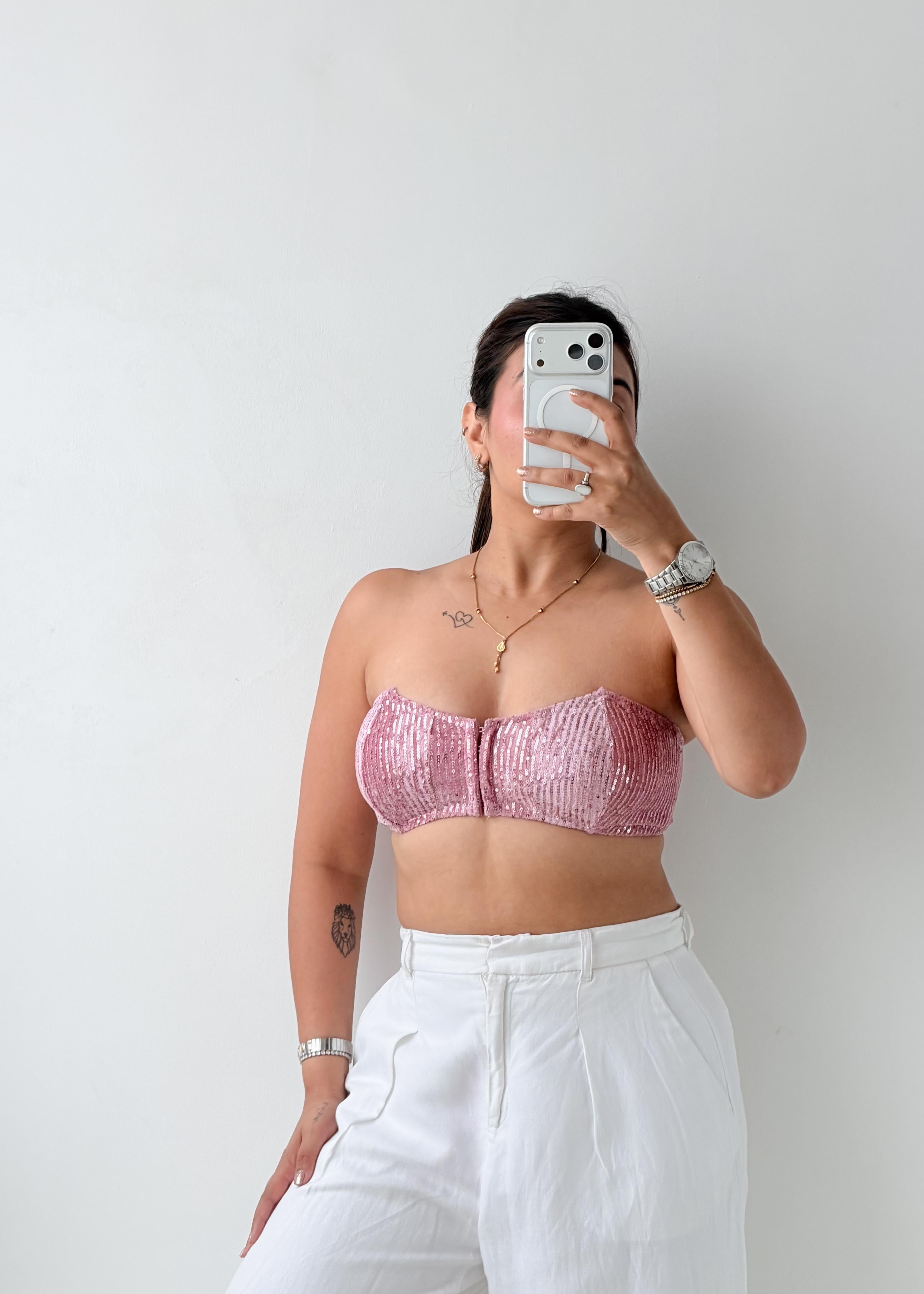 Size S-M Pink Sequin Bandeau Top