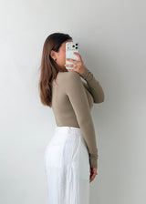 Size XS-S Taupe Crew Neck Bodysuit