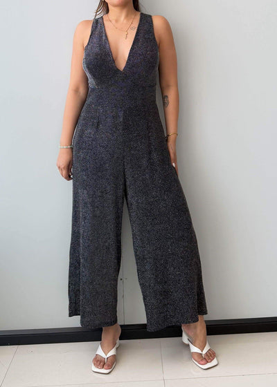 Size S-M, Deep V-Neck Wide Leg Jumpsuit - Closet by Payal