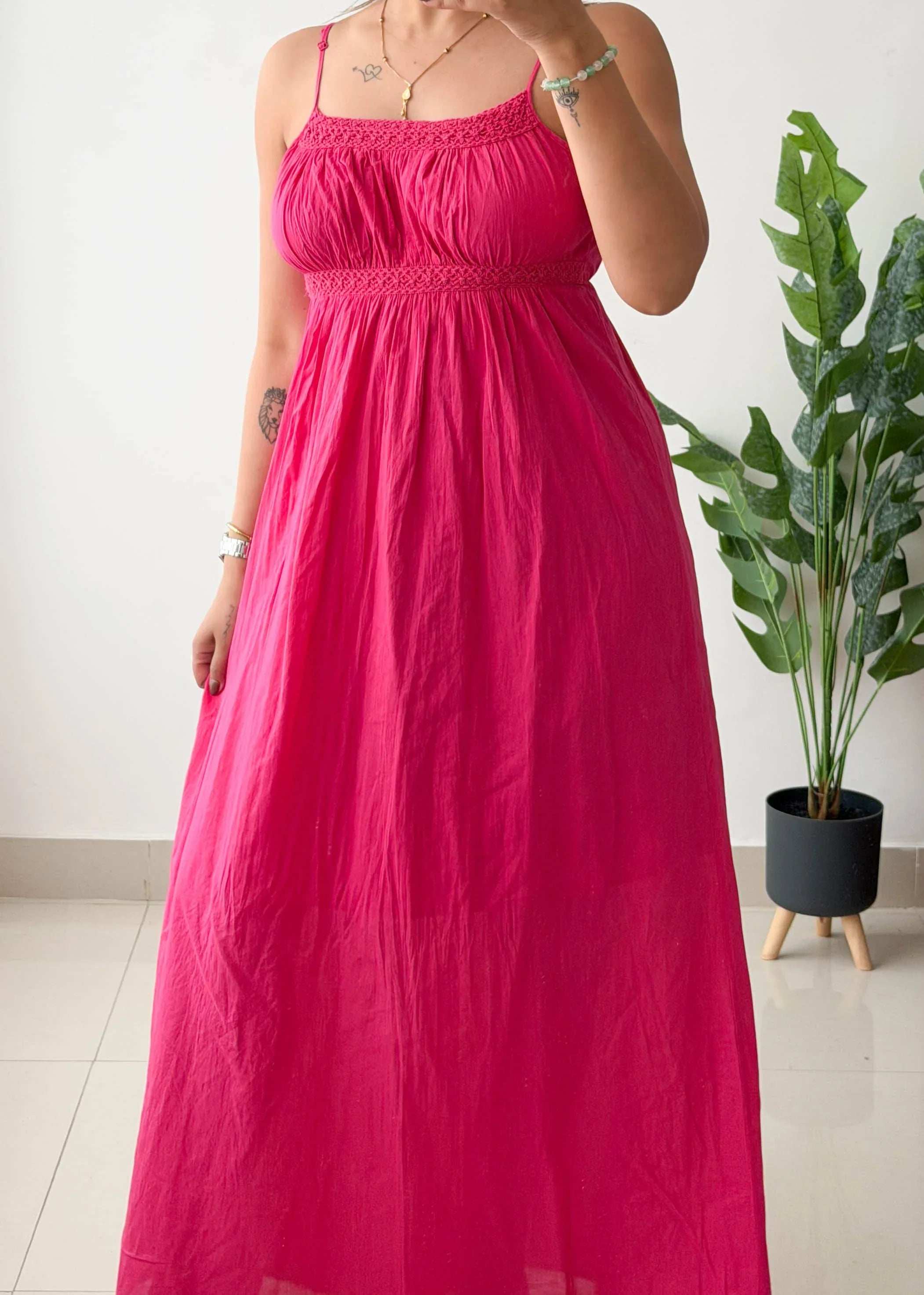 Size S-M, Hot Pink Smocked Maxi Dress