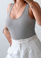 Size L Black & White Striped Tank Bodysuit