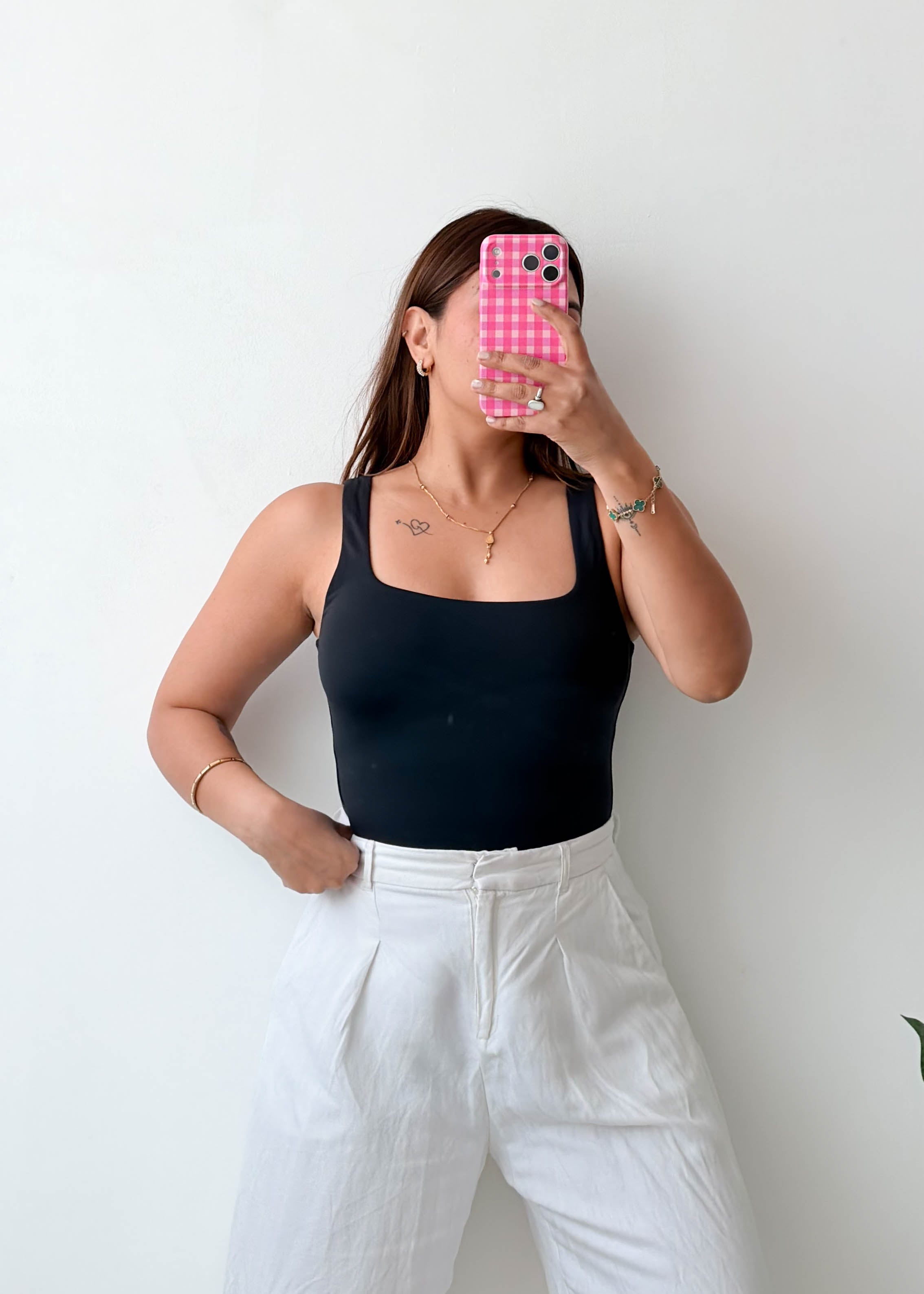 Size M Black Square Neck Bodysuit