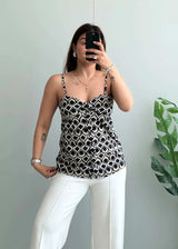 Size S-M, Black & Beige Geometric Print Cami Top for Women - Closet by Payal
