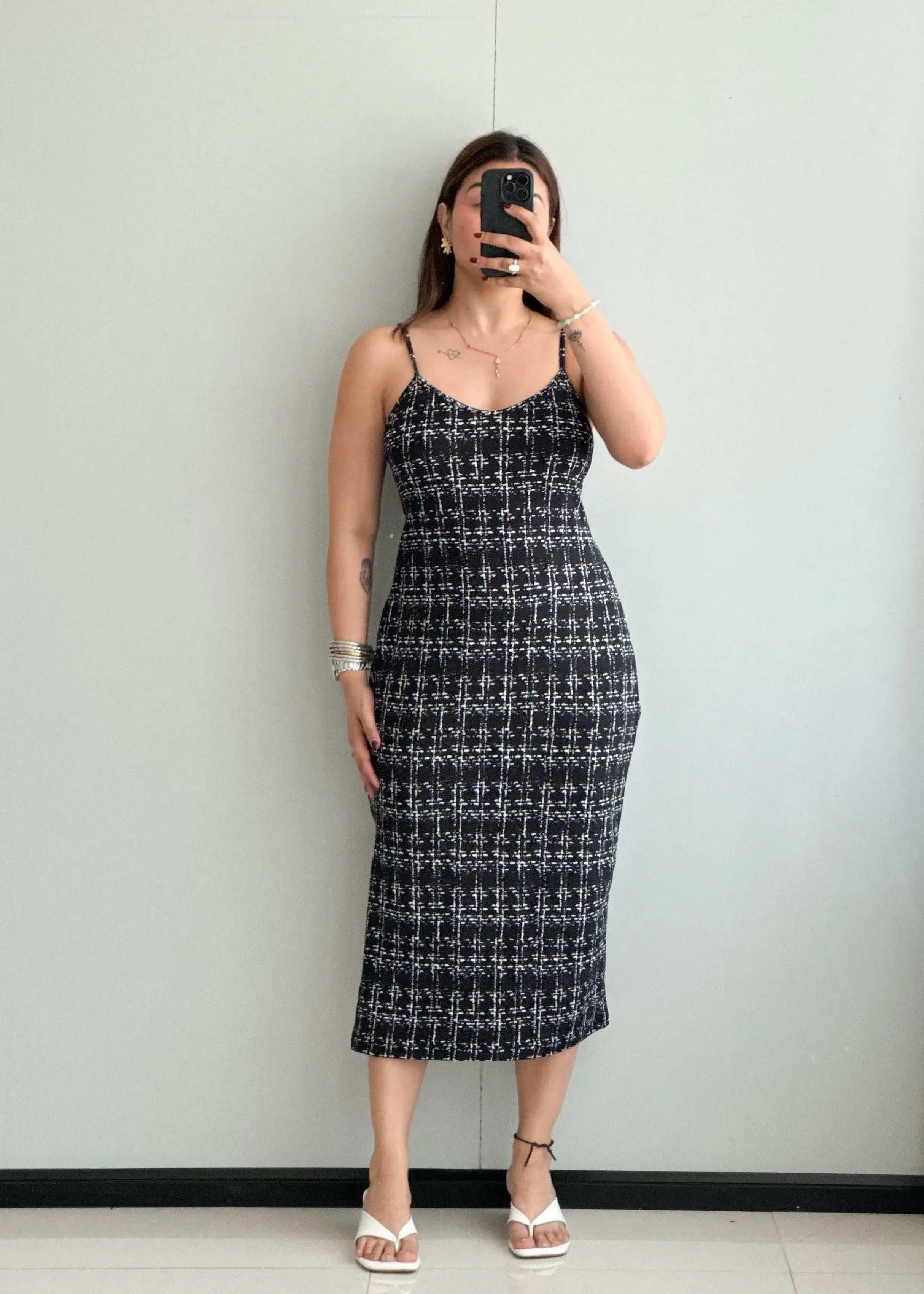 SIZE L-XL, Printed Mesh with lining Midi Dress - Closet by Payal