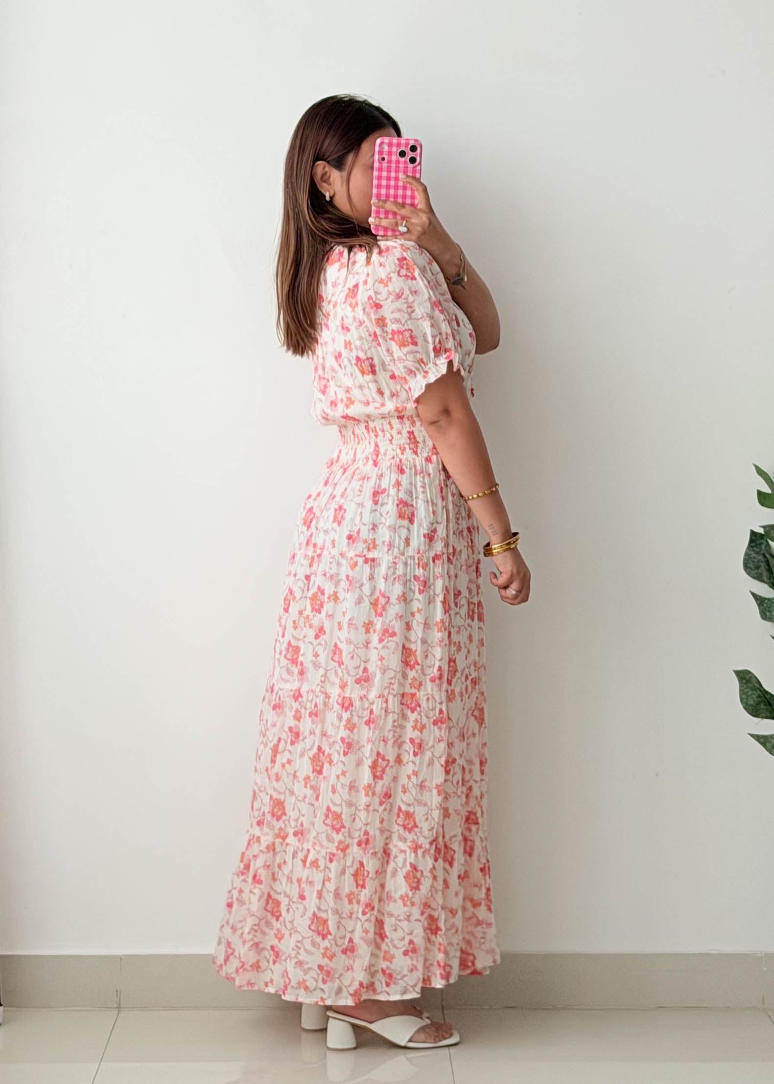 Size M-L Pink Floral Maxi Dress