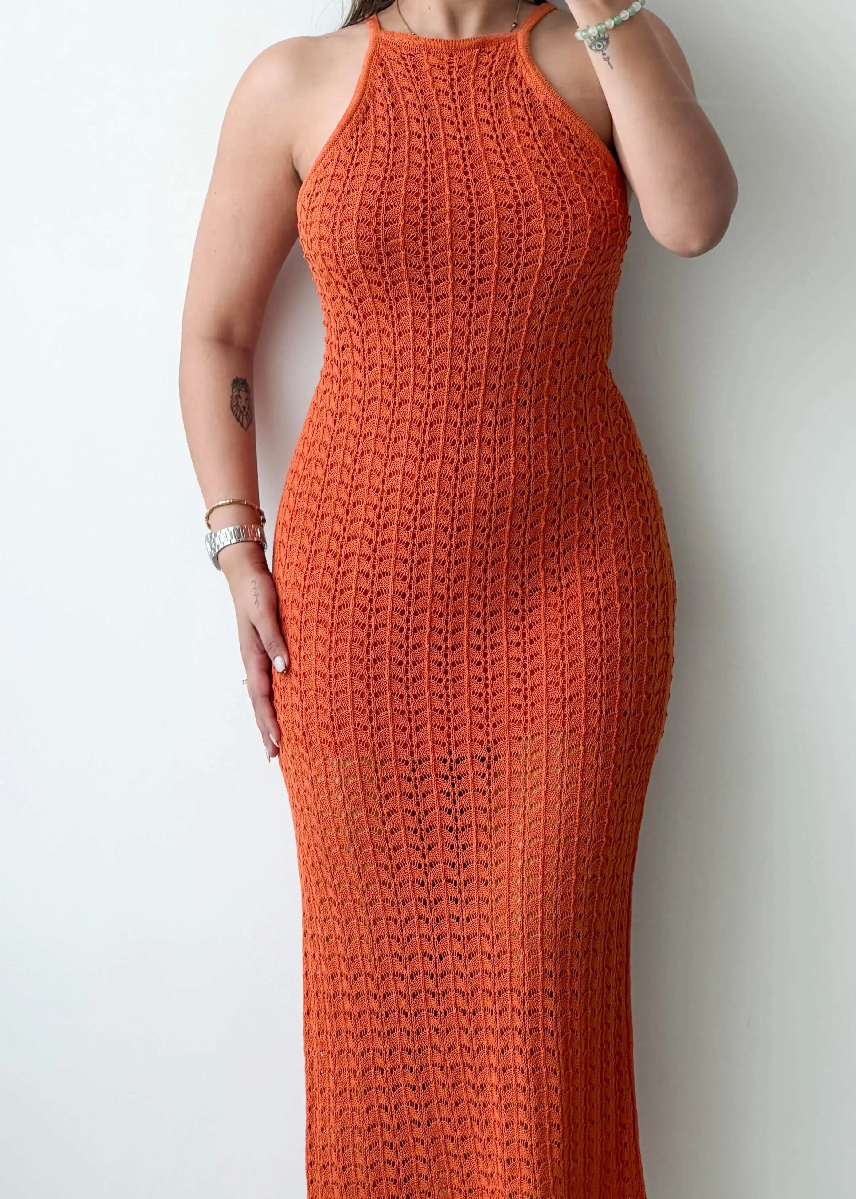 Size L-XL, Orange Crochet Maxi Dress