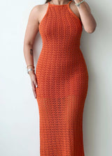 Size L-XL, Orange Crochet Maxi Dress