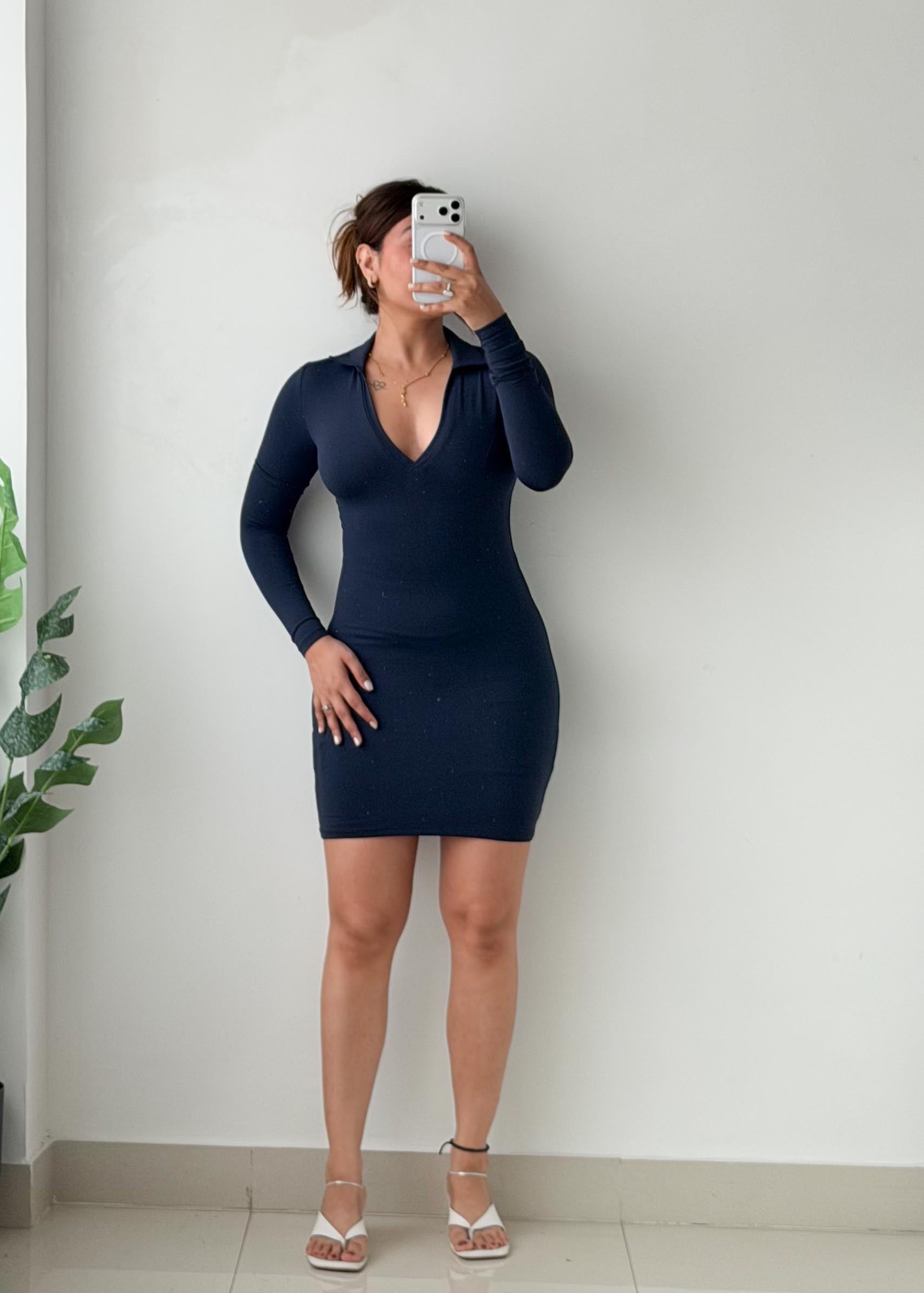 Size XS-S Navy Collared Mini Dress