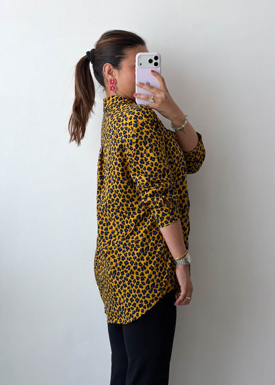S-M Yellow Leopard Print Viscose Crepe Shirt