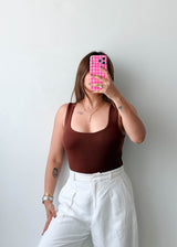 Size M Chocolate Brown Square Neck Bodysuit