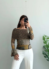 Size XS-S, Vintage Art Print Off Shoulder Top for Women - Closet by Payal