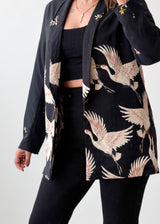 Size S-M Black Crane Print Blazer Jacket