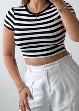 Size XS-S Black & White Striped Crop Top