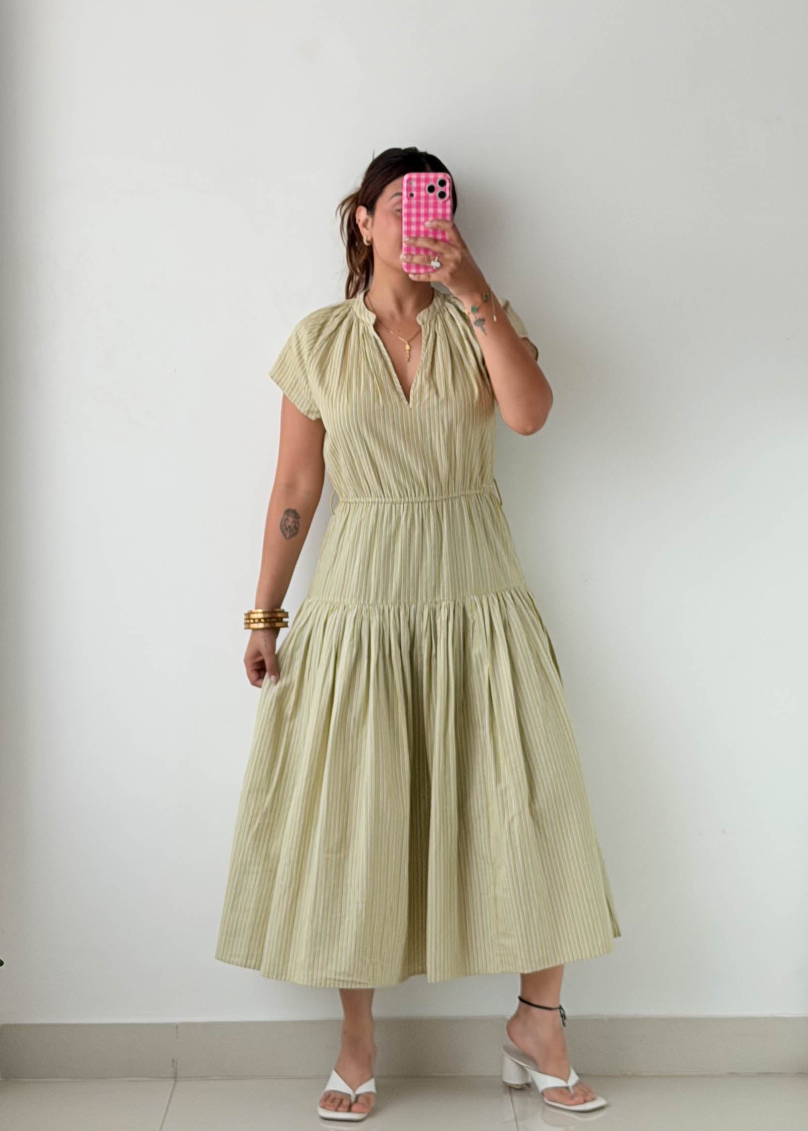 Size S-M Sage Green Tiered Midi Dress