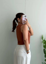 Size XS-S, Rust Button Front Ribbed Crop Top - Closet by Payal