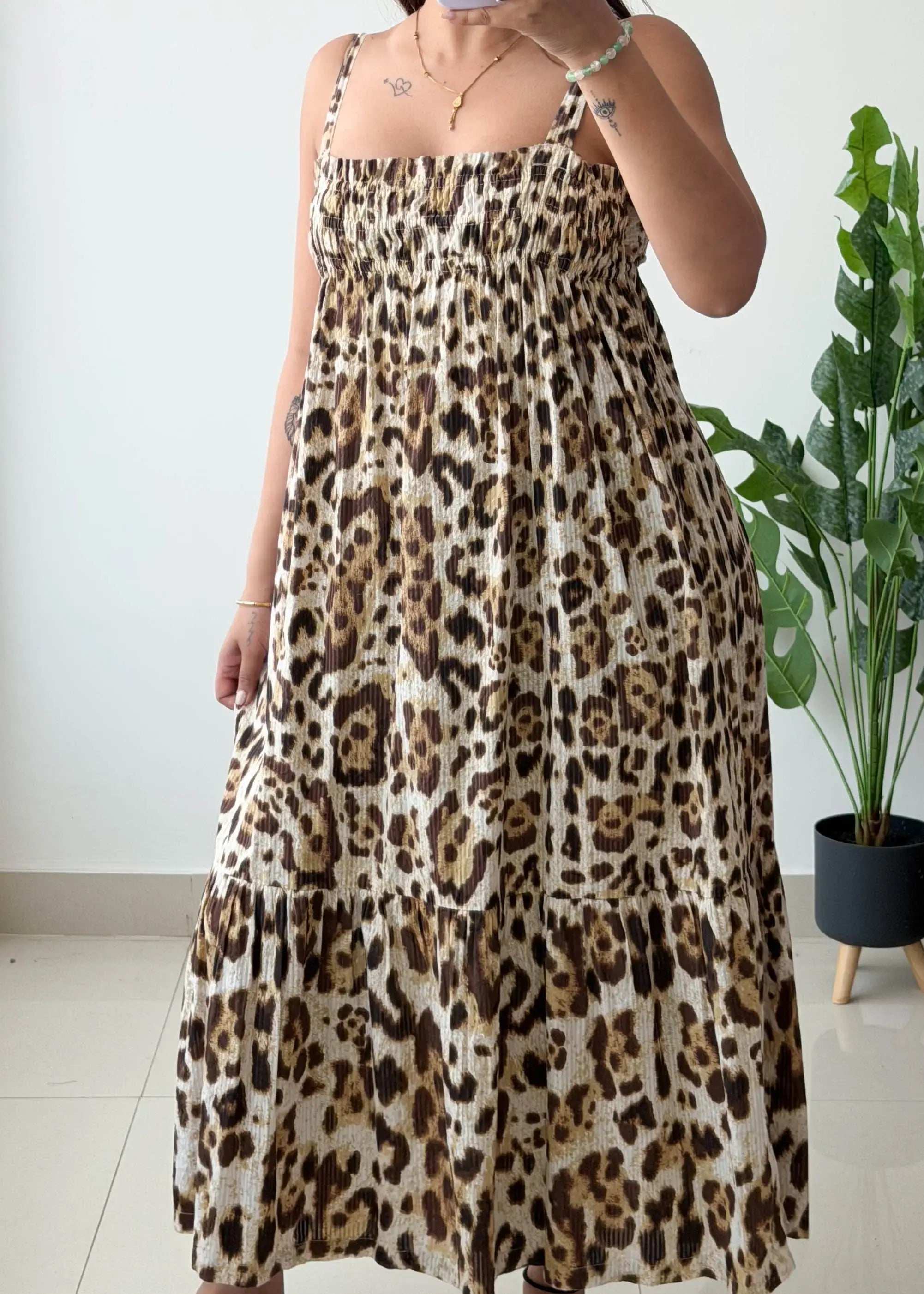 Size XS-S, Leopard Print Tiered Maxi Dress