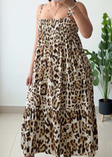 Size XS-S, Leopard Print Tiered Maxi Dress