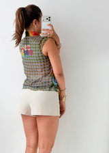 Size XS-S Multicolor Scarf Neck Sleeveless Top