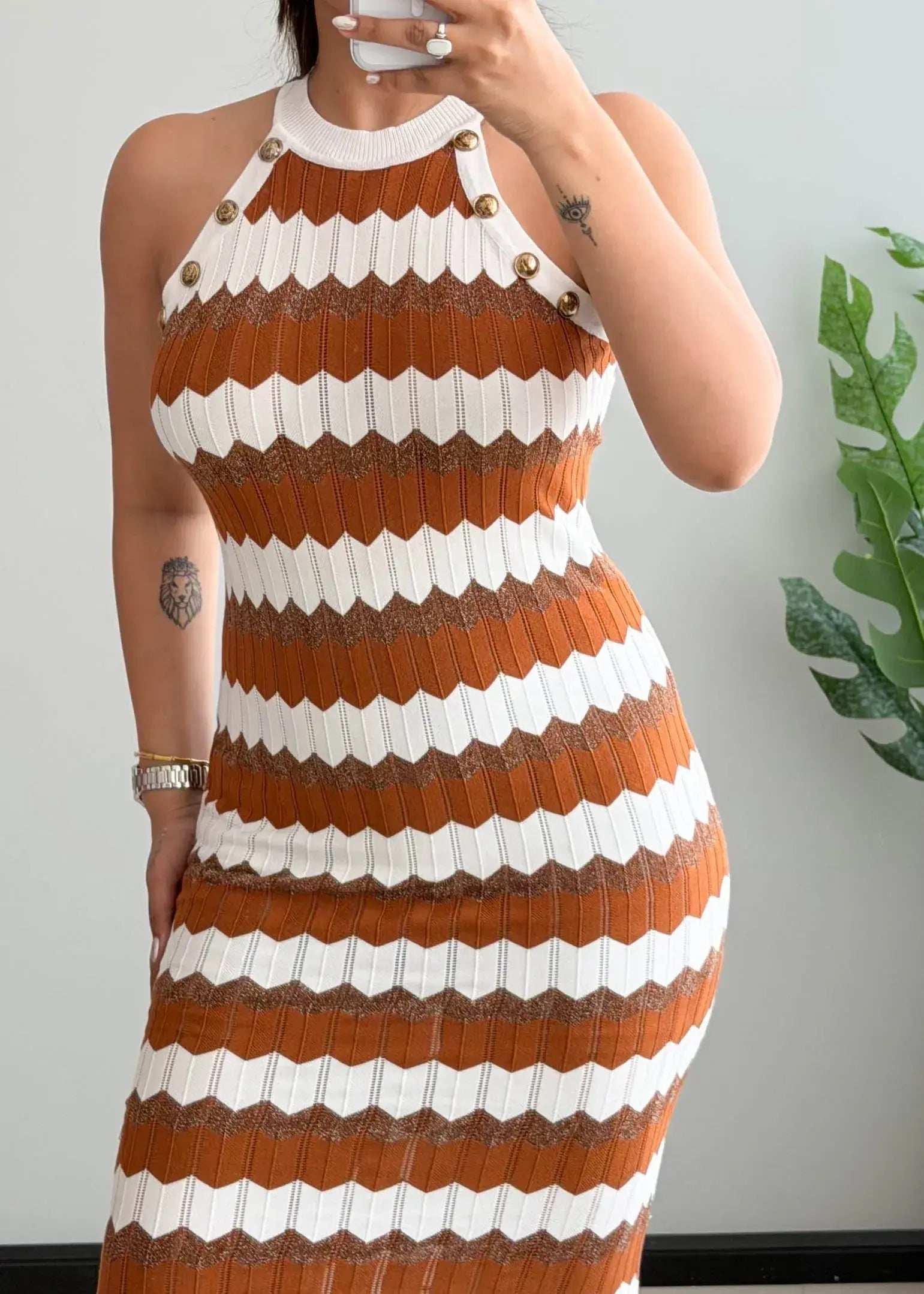 SIZE S-M, Retro Stripe Knit Bodycon Dress - Closet by Payal
